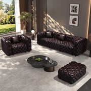 JIE LISHUN Faux Leather Modular Sectional Upholstered Sofa for Living Room,Oversized Deep Seat Couch for Big Spaces,Pure Handmade Button Tufted Design,3 Seater & 1 Seater & 1 Ottoman,Dark Brown