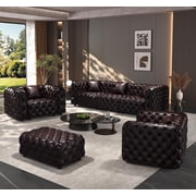JIE LISHUN Faux Leather Modular Sectional Upholstered Sofa for Living Room,Oversized Deep Seat Couch for Big Spaces,Pure Handmade Button Tufted Design,3 Seater & 1x2 Seater & 1 Ottoman,Dark Brown