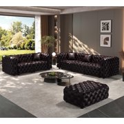 JIE LISHUN Faux Leather Modular Sectional Upholstered Sofa for Living Room,Oversized Deep Seat Couch for Big Spaces,Pure Handmade Button Tufted Design,3 Seater & 2 Seater & 1 Ottoman,Dark Brown