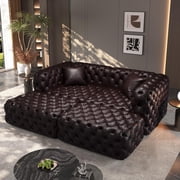 JIE LISHUN Faux Leather Modular Sectional Upholstered Sofa for Living Room,Oversized Deep Seat Modern Couch for Big Spaces,Pure Handmade Button Tufted Design,2 Seater & 2 Ottoman,Dark Brown