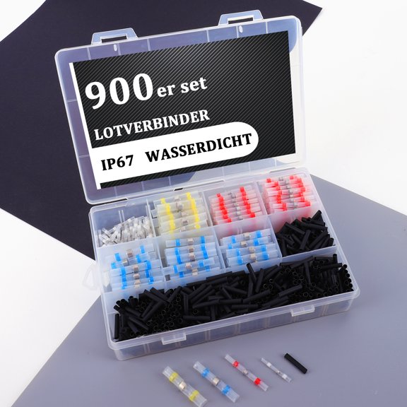 RENDZJ 900Pcs Heat Shrinkable Solder Ring Kit Waterproof Solder Shrink Sleeve Connector