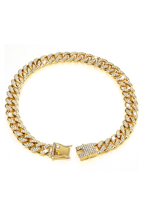 Rhinestone Dog Necklace with Secure Buckle Fashion Metal Dog Chain (Gold 8Inch)