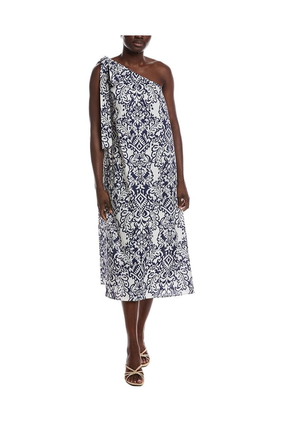 womens  One-Shoulder Midi Dress, s, Navy