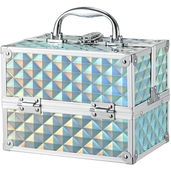 RENESSA Makeup Case Portable Makeup Case Organizer Box Make Up Box Makeup Organizer Storage Cases with Locking Kit Organizer Travel Case Shiny Blue