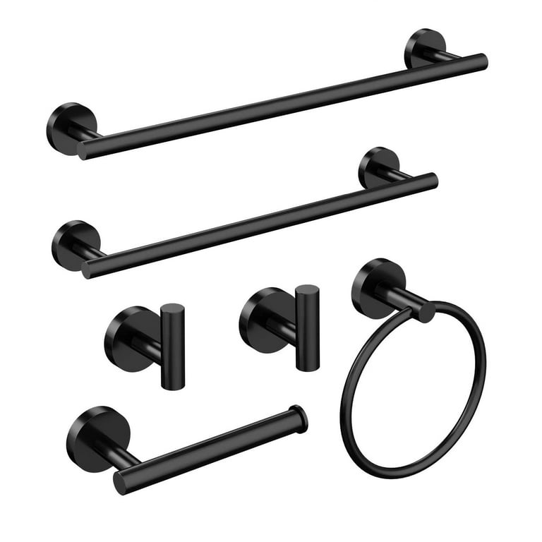 6-Piece Bathroom Towel Rack Wall Mount Bath Hardware Set, Black