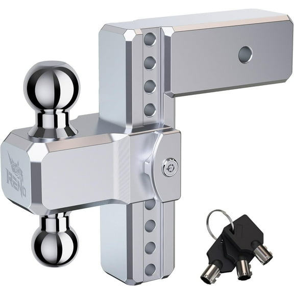 RENO Adjustable Trailer Hitch, 21,000 lbs Towing Capacity Aluminum 2" and 2-5/16" Dual-Balls - 8" Rise/Drop Hitch Ball Mount for 3" Receiver