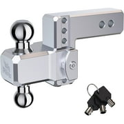 RENO Adjustable Trailer Hitch, 4" Rise/Drop Hitch Ball Mount for 2.5" Receiver Aluminum Dual-Balls with 2 Inch and 2-5/16 Inch - 18,500 lbs Towing Capacity