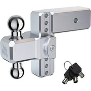 RENO Adjustable Trailer Hitch, 6 Rise/Drop Hitch Ball Mount for 2.5 Receiver Aluminum Dual-Balls with 2 Inch and 2-5/16 Inch - 18,500 lbs Towing Capacity