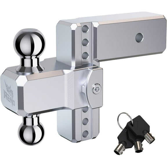 RENO Adjustable Trailer Hitch, 6" Rise/Drop Hitch Ball Mount for 2.5" Receiver Aluminum Dual-Balls with 2 Inch and 2-5/16 Inch - 18,500 lbs Towing Capacity