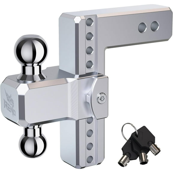 RENO Adjustable Trailer Hitch, 8" Rise/Drop Hitch Ball Mount for 2.5" Receiver Aluminum Dual-Balls with 2 Inch and 2-5/16 Inch - 18,500 lbs Towing Capacity