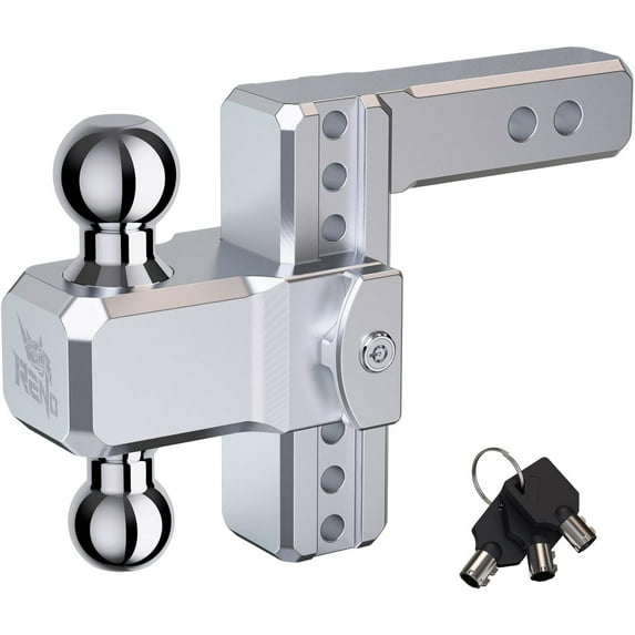 RENO Adjustable Trailer Hitch, Aluminum Dual-Balls with 2 Inch and 2-5/16 Inch, 6" Rise/Drop Hitch Ball Mount for 2" Receiver - 12,500 lbs Towing Capacity