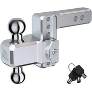RENO Adjustable Trailer Hitch, Aluminum Tow Dual-Balls 2 & 2-5/16, 4 Rise/Drop Hitch Ball Mount for 2 Receiver - 12,500 lbs Towing Capacity