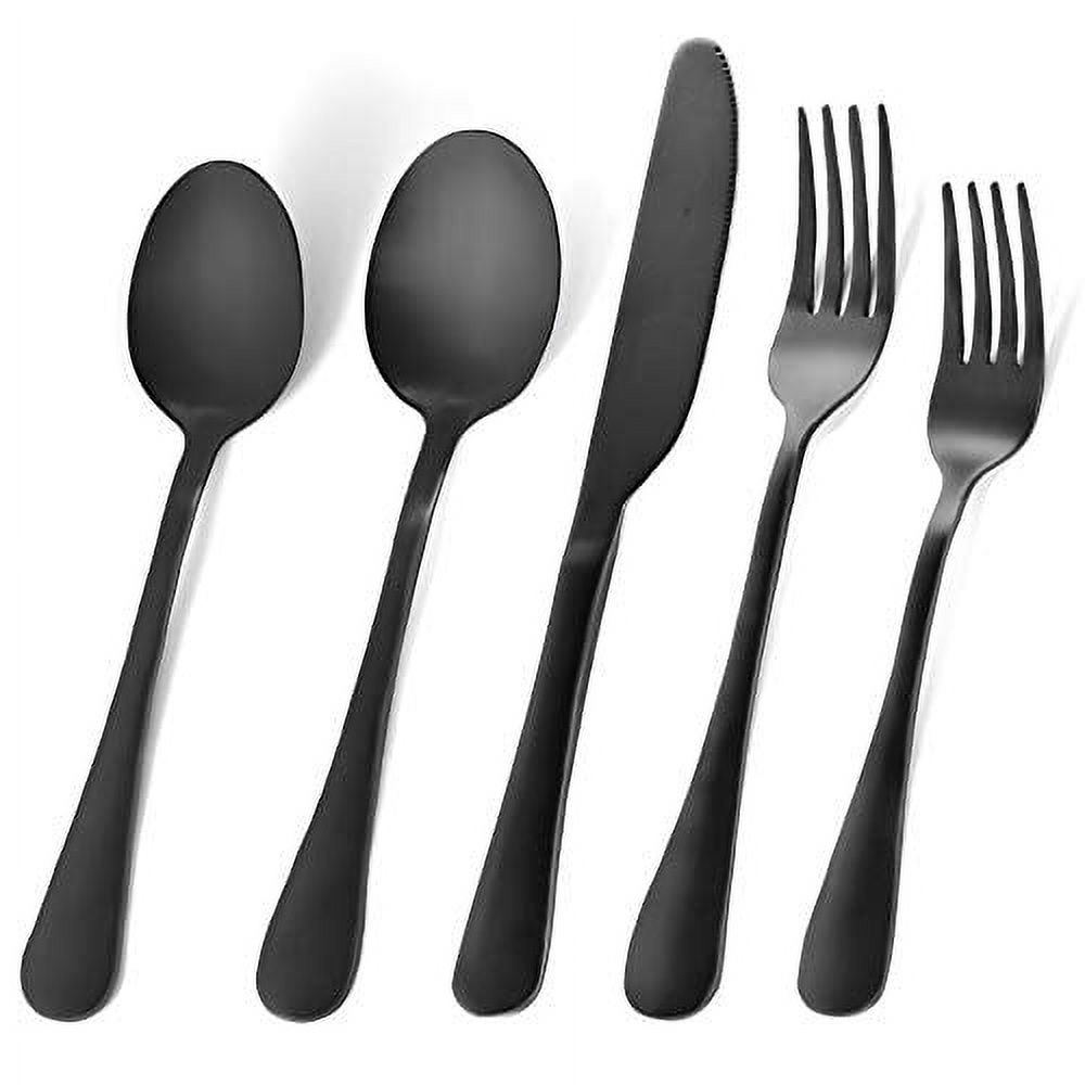 RENOOK Matte Black Silverware Set, Utensil Sets for Kitchens, Satin