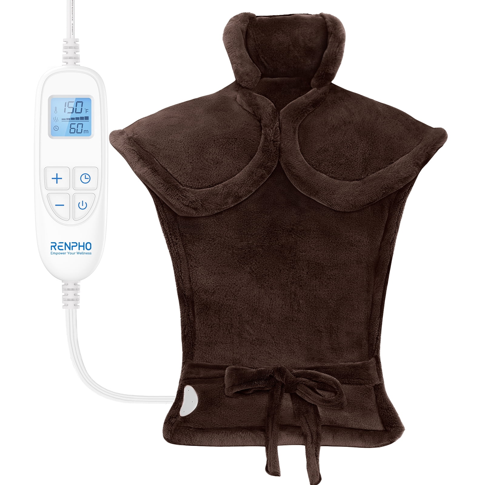 RENPHO 24"x33" Electric Heating Pad for Neck Shoulder and Back, FSA Eligible, Heat Pad for Pain Relief, Fast Heating Hot Therapy 6 Heat Settings, ETL Certified, Gifts for Women Men - Brown