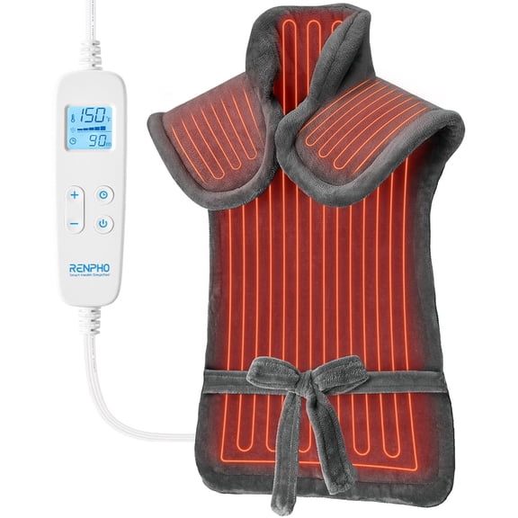 RENPHO "24x37" Shoulder Heating Pad for Back Pain Relief, Electric Large Heating Pad for Neck & Wrap with 6 Heat Settings & Auto Shut-Off, Birthday Gifts for Women Men, Grey
