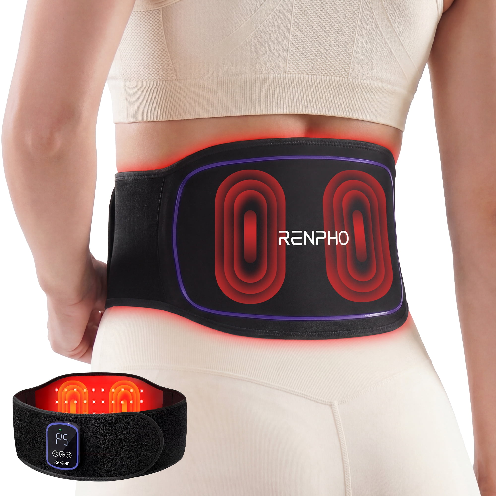 RENPHO 3-in-1 Massage Belt with Heat & Red Light Therapy, Red Light Therapy Belt with 3 Heat & 3 Vibration, 660nm & 850nm Lumbar Massaager for Waist Shoulder Back, Gift for Mother, Father