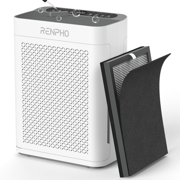 RENPHO Air Purifier for Large Room up to 3000 Sq.ft/2h, HEPA Air Purifier with Double Washable Filter and Air Quality Sensor, Smart Air Cleaner for Allergies and Asthma, Pet Hair, Dust, Pollen, Smoke