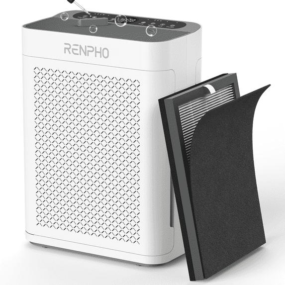 RENPHO Air Purifier for Large Room up to 3000 Sq.ft/2h, HEPA Air Purifier with Double Washable Filter and Air Quality Sensor, Smart Air Cleaner for Allergies and Asthma, Pet Hair, Dust, Pollen, Smoke