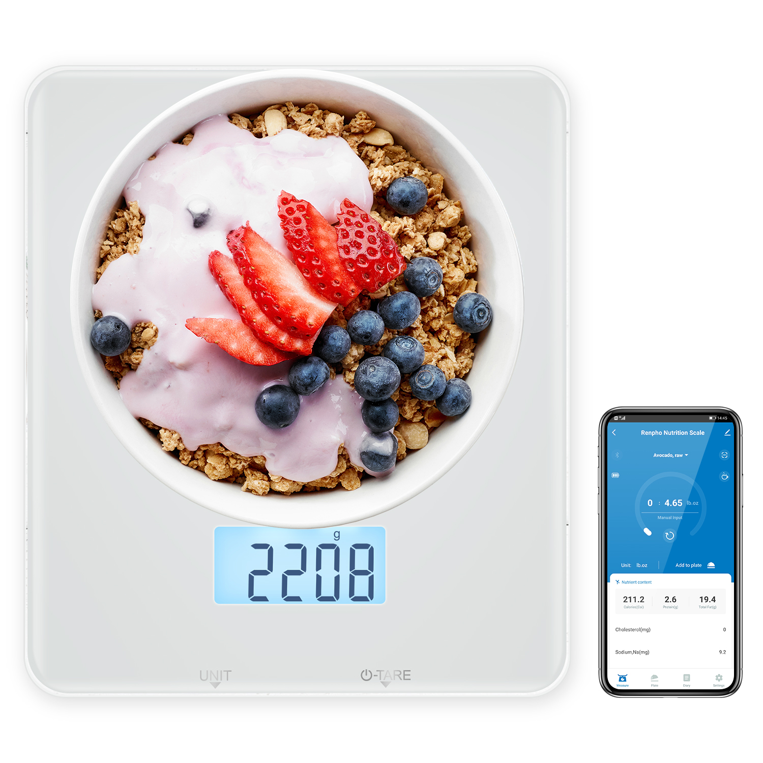 RENPHO Bluetooth Food Scale with App, Digital Smart Kitchen Scale, Glass, White - image 1 of 10