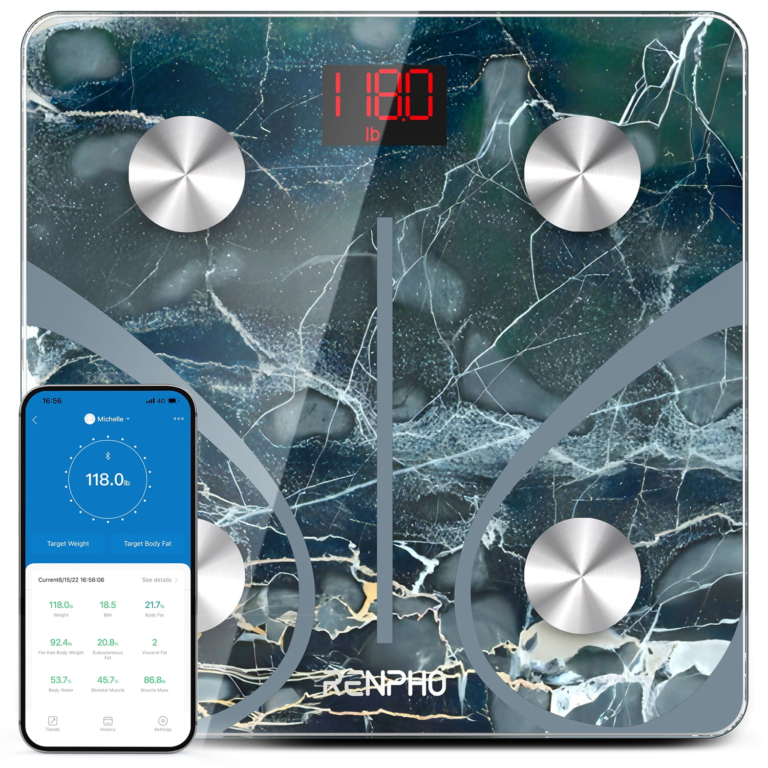 RENPHO Bluetooth Smart Scale for Body Weight with App, 400 lbs, Marble 