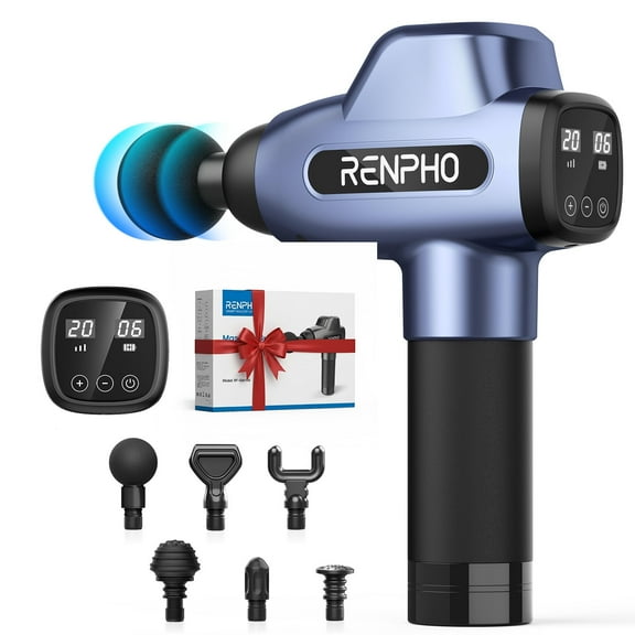 RENPHO Body Massager Muscle Massage Gun for Pain Relief Deep Tissue with 6 Massage Heads, FSA HSA Eligible, Christmas Gift for Men & Women,  Dark Blue