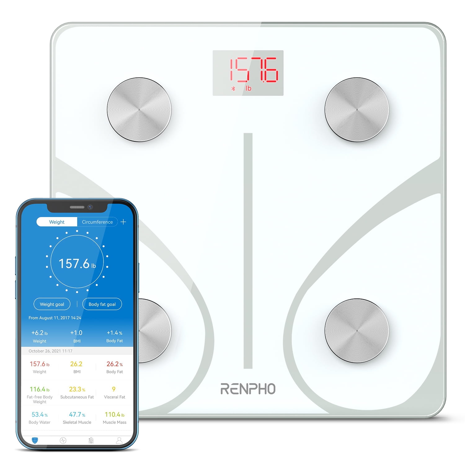 RENPHO Smart Scale for Body Weight, Solar Power Digital Bathroom Scale,  Bluetooth Weight Scale with App, Body Composition Monitor 400 lbs - Elis