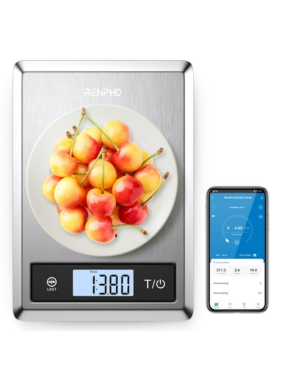 RENPHO Digital Food Scale with App, Bluetooth Smart Kitchen Scale, Stainless Steel