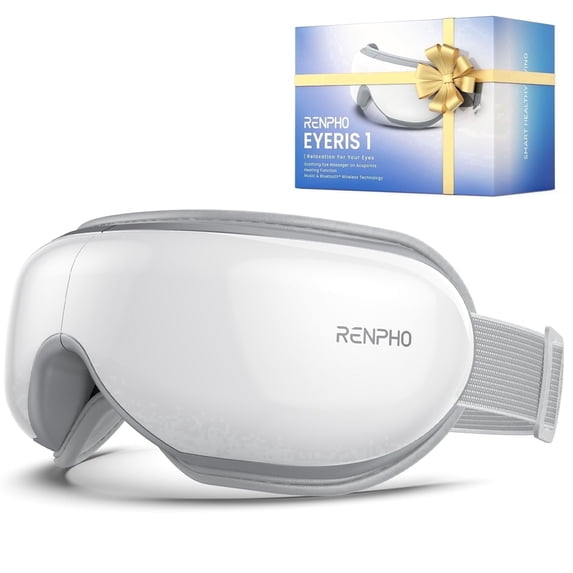 RENPHO Eye Massager with Heat & Vibration, FSA HSA Eligible, 5 Massage Modes, Bluetooth Music, Adjustable Headband, USB Rechargeable, Gift - White