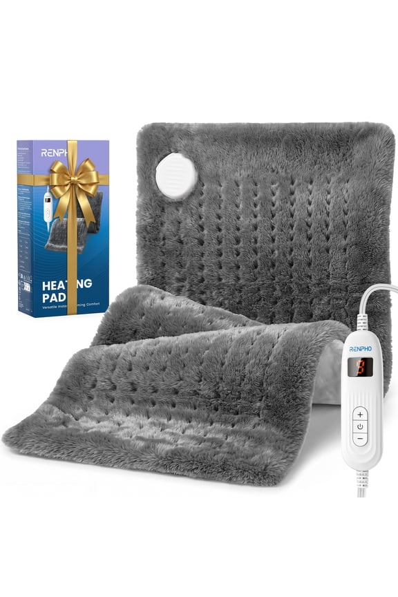 Heating Pad for Back Pain Relief & Period Cramps, Hsa Fsa Eligible, Heat Pad for Neck and Shoulder,12"x24", Mothers Day Birthday Gifts for Women Men, Gray