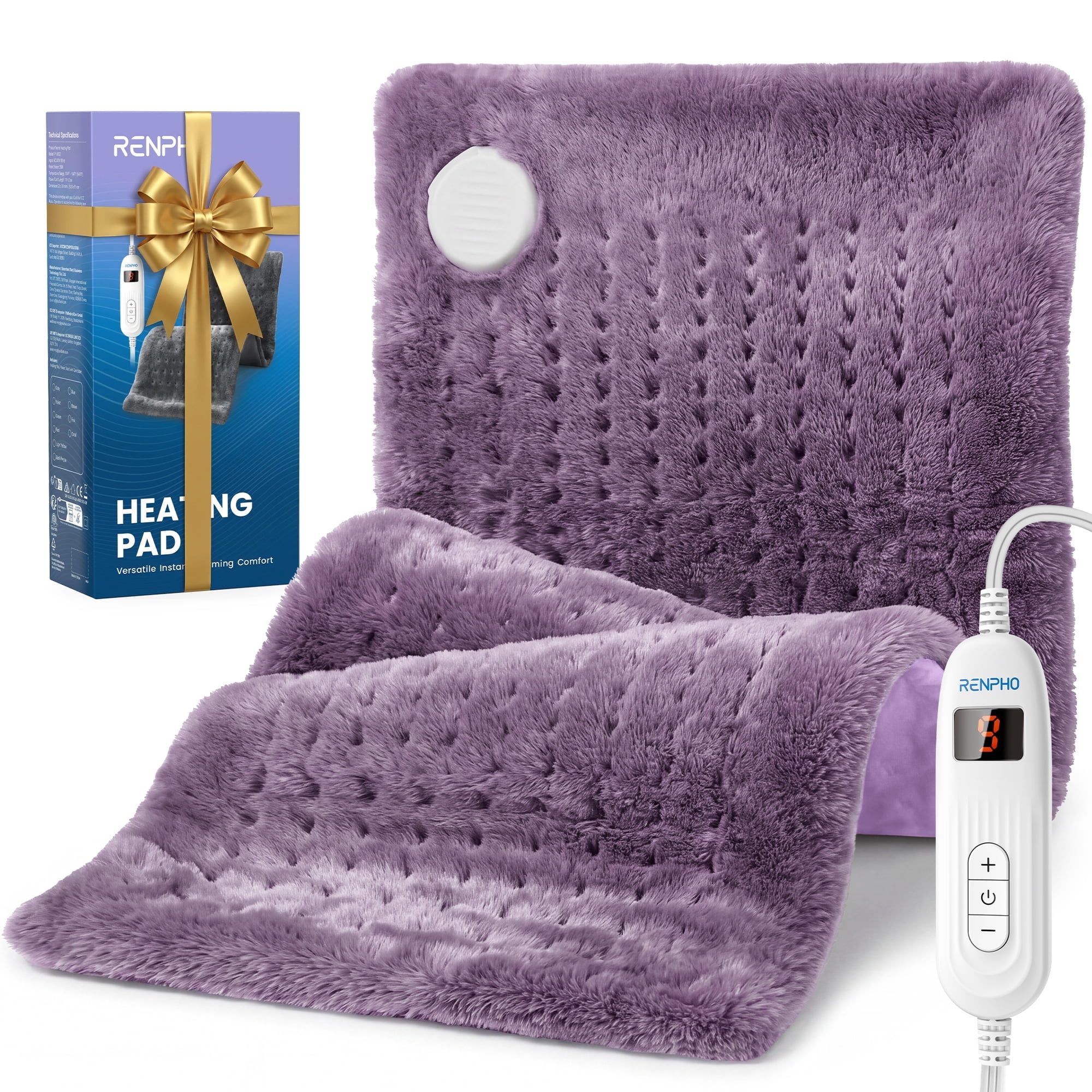 RENPHO Heating Pad for Back Pain Relief & Period Cramps, HSA FSA Eligible, Heat Pad for Neck and Shoulder,12"x24", Mothers Day Birthday Gifts for Women Men, Dark Purple