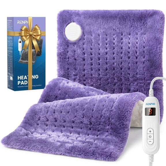 RENPHO Heating Pad for Back Pain Relief & Period Cramps, Hsa Fsa Eligible, Heat Pad for Neck and Shoulder,12"x24", Mothers Day Birthday Gifts for Women Men, White Purple