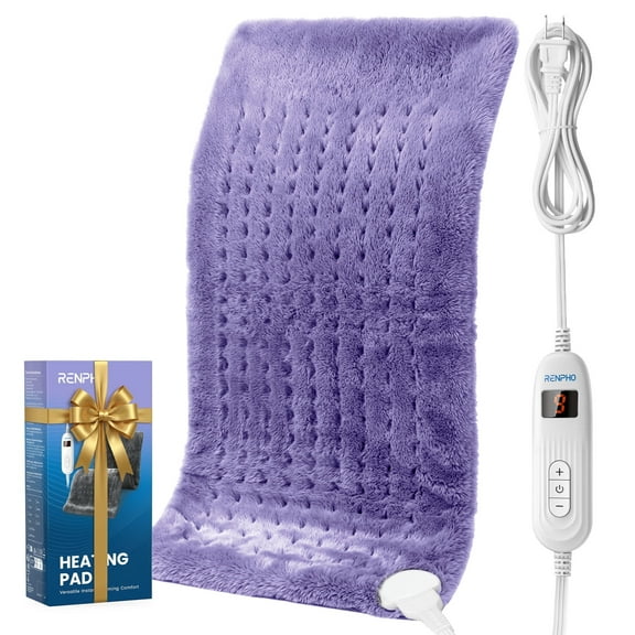 RENPHO Heating Pad for Back Pain Relief & Period Cramps, HSA FSA Eligible, Heat Pad for Neck and Shoulder,12"x24",Christmas Birthday Gifts for Women Men, White Purple