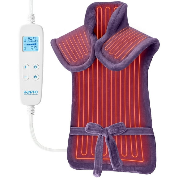 RENPHO "24x37" Shoulder Heating Pad for Back Pain Relief, Electric Large Heating Pad for Neck & Wrap with 6 Heat Settings & Auto Shut-Off, Birthday Christmas Gifts for Women Men, Purple