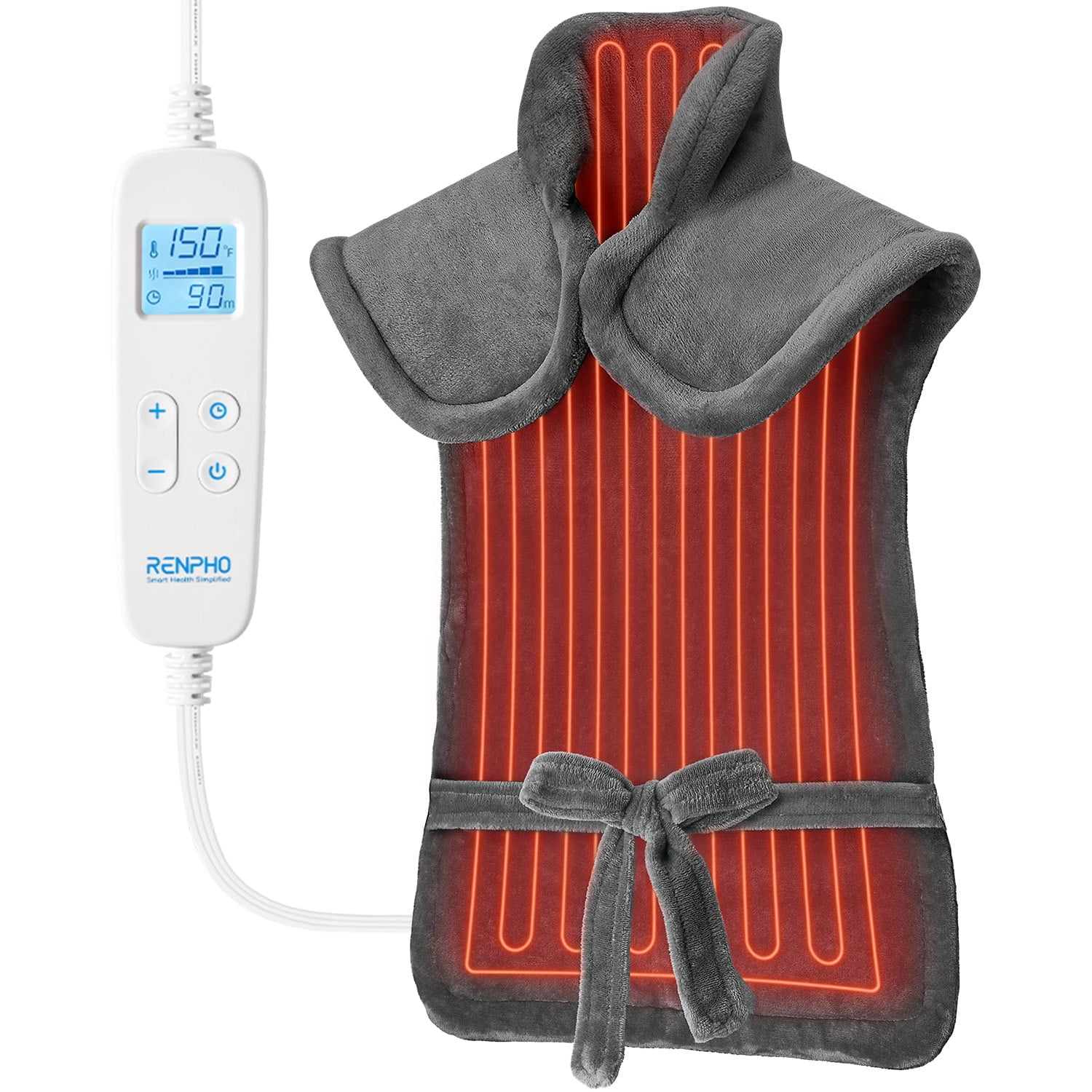 RENPHO "24x37" Shoulder Heating Pad for Back Pain Relief, Electric Large Heating Pad for Neck & Wrap with 6 Heat Settings & Auto Shut-Off, Birthday Christmas Gifts for Women Men, Grey HSA/FSA Eligible