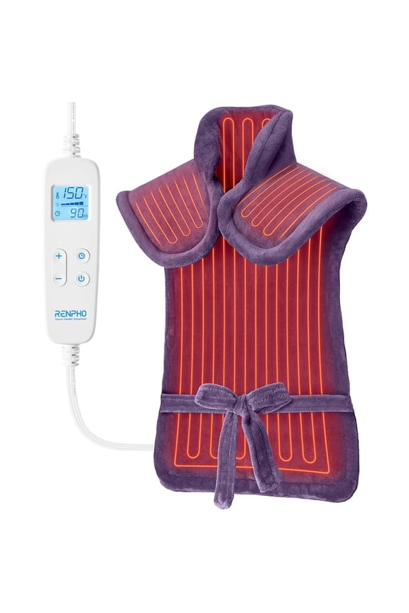 "24x37" Shoulder Heating Pad for Back Pain Relief, Electric Large Heating Pad for Neck & Wrap with 6 Heat Settings & Auto Shut-Off, Birthday Gifts for Women Men, Purple