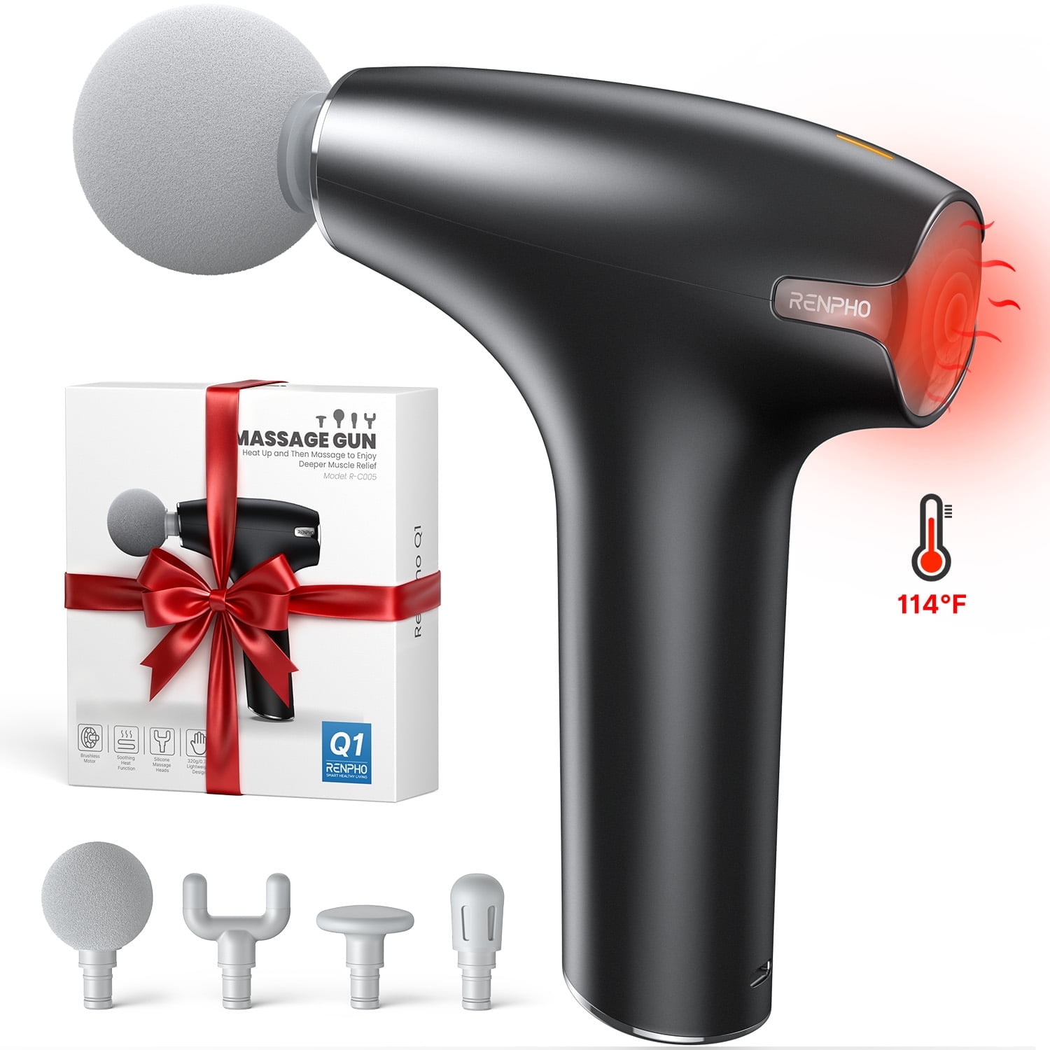 RENPHO Mini Massager Gun Deep Tissue with 3 Heating Levels for Neck Back Muscle Pain Relief, FSA & HSA Eligible, Christmas Gift for Men Father He, Black