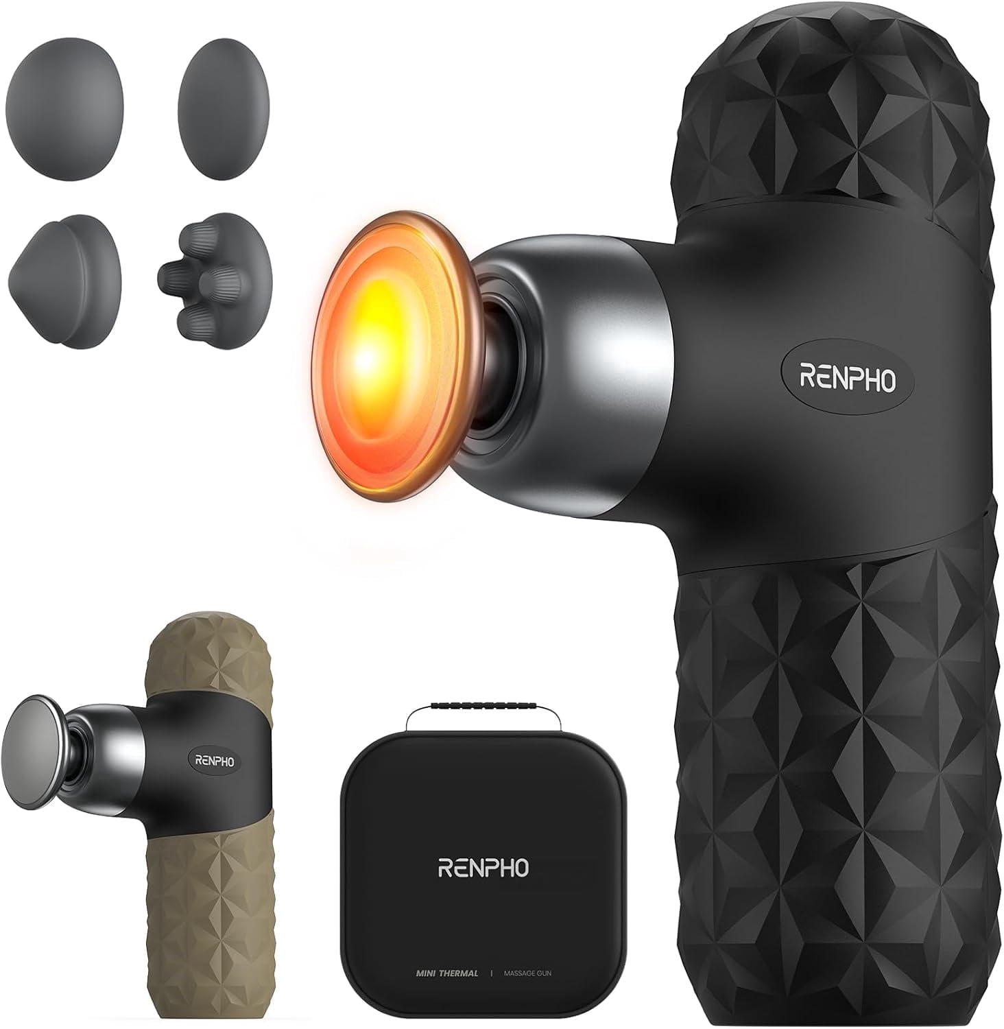 RENPHO Mini Massage Gun with Heat, Handheld Massager Deep Tissue for Pain Relief, FSA HSA Eligible, Gift for Mom Dad Women Men, Portable Travel, Black