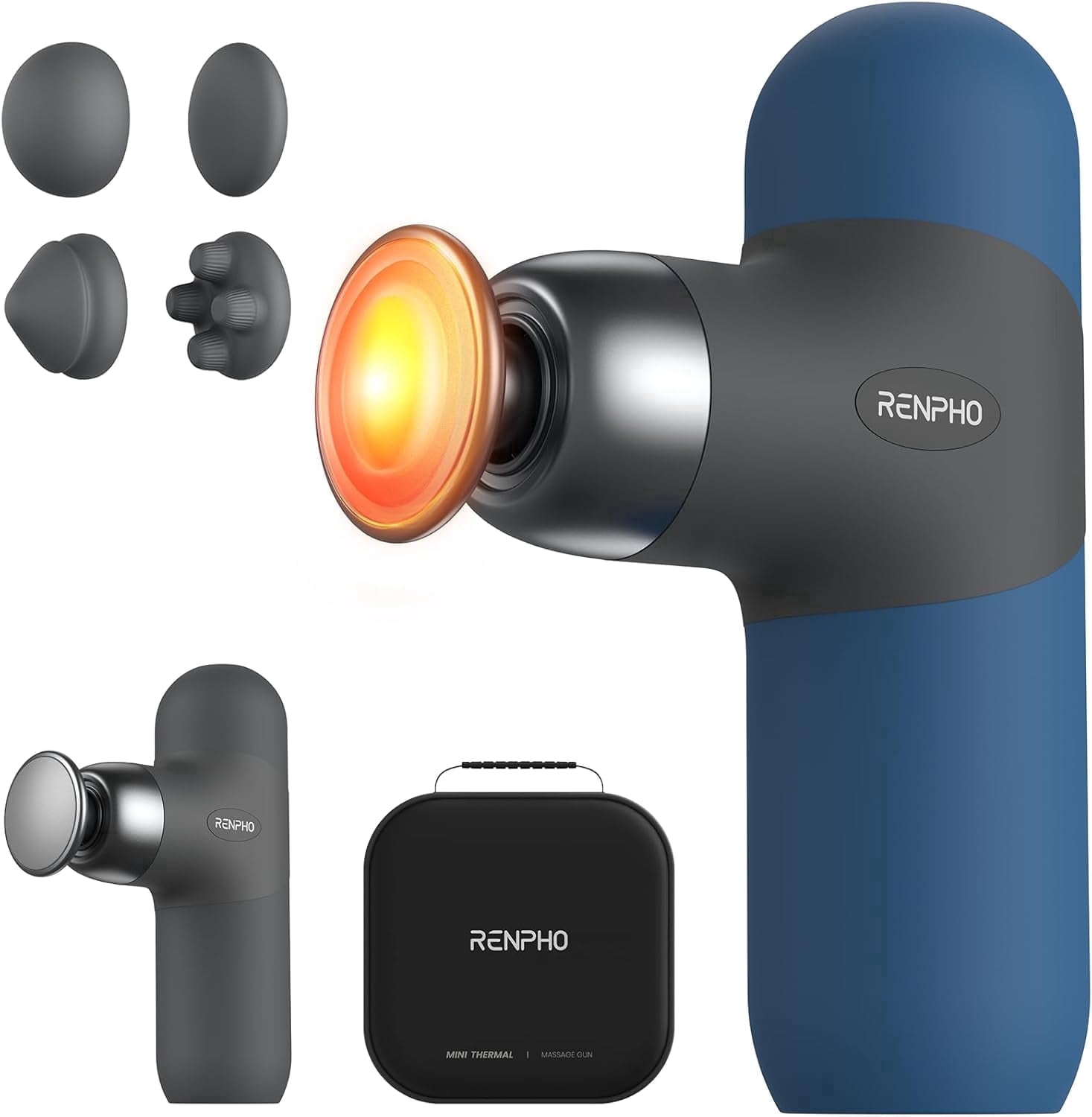 RENPHO Mini Massage Gun with Heat, Handheld Massager Deep Tissue for Pain Relief, FSA HSA Eligible, Gift for Mom Dad Women Men, Portable Travel, Navy