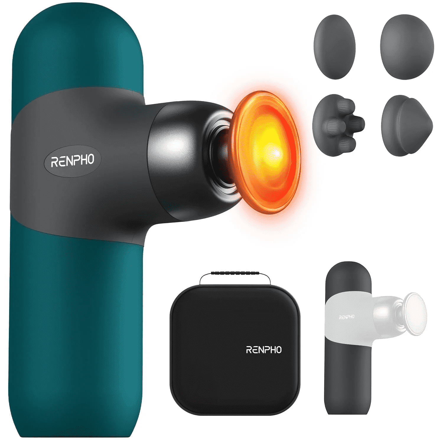 RENPHO Mini Massage Gun with Heat, Muscle Massager Deep Tissue for Back Neck Body Pain Relief, Fathers Day Gift for Men, Portable Handheld Travel Size with Carry Case