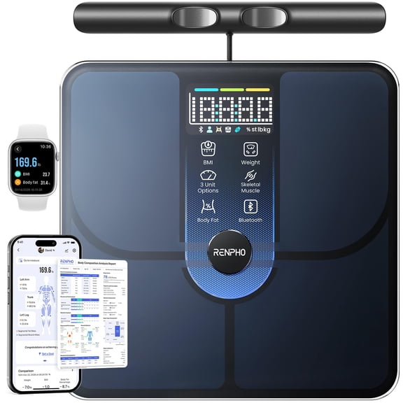 RENPHO MorphoScan Lite Body Composition Scale with Handle, Clear Display, Smart Scale with BMI, Body Fat, Muscle Mass, 8-Electrode Scale with Health App, 50+ Metrics, Digital Bathroom Scale, Home Use