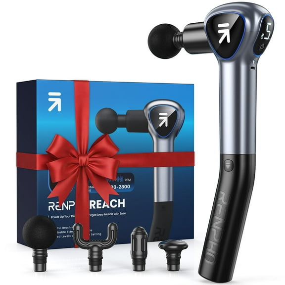 RENPHO Massage Guns for Pain Relief Deep Tissue, FSA HSA Eligible, Back Muscle Portable Massager with Detachable Extension Handle, Christmas Gift for Men Father He, Black