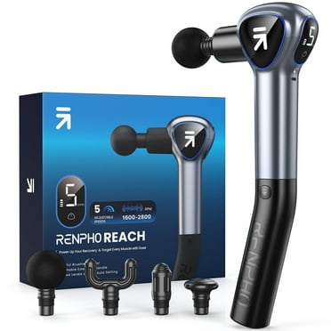 RENPHO Massage Guns for Pain Relief Deep Tissue, Back Muscle Portable Massager with Detachable Extension Handle, Fathers Day Gift for Men, Black