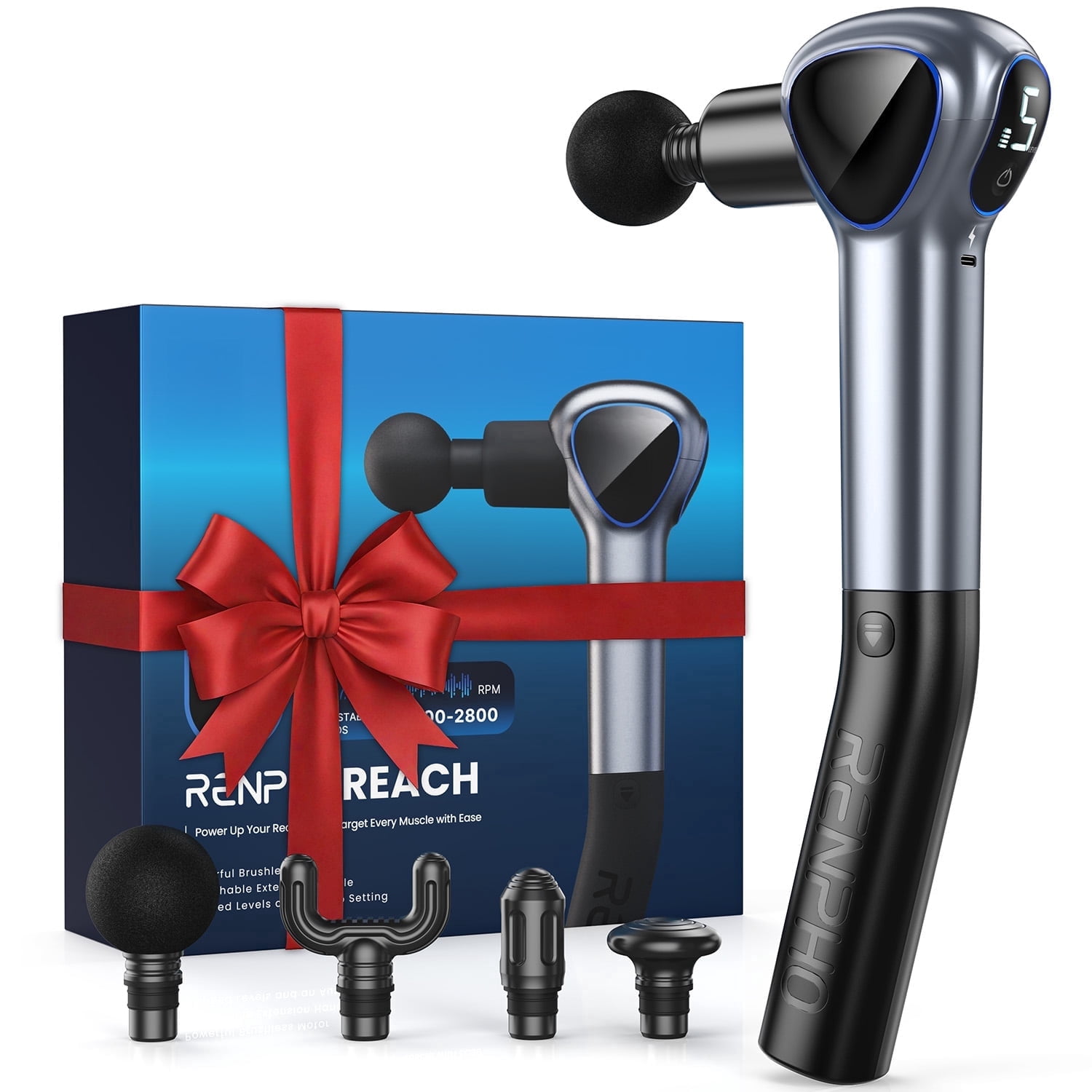 RENPHO Massage Guns for Pain Relief Deep Tissue, FSA HSA Eligible, Back Muscle Portable Massager with Detachable Extension Handle, Gifts for Women Men, Black