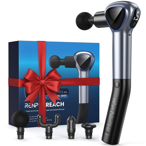 RENPHO Massage Guns for Pain Relief Deep Tissue, FSA HSA Eligible, Back Muscle Portable Massager with Detachable Extension Handle, Gifts for Women Men, Black