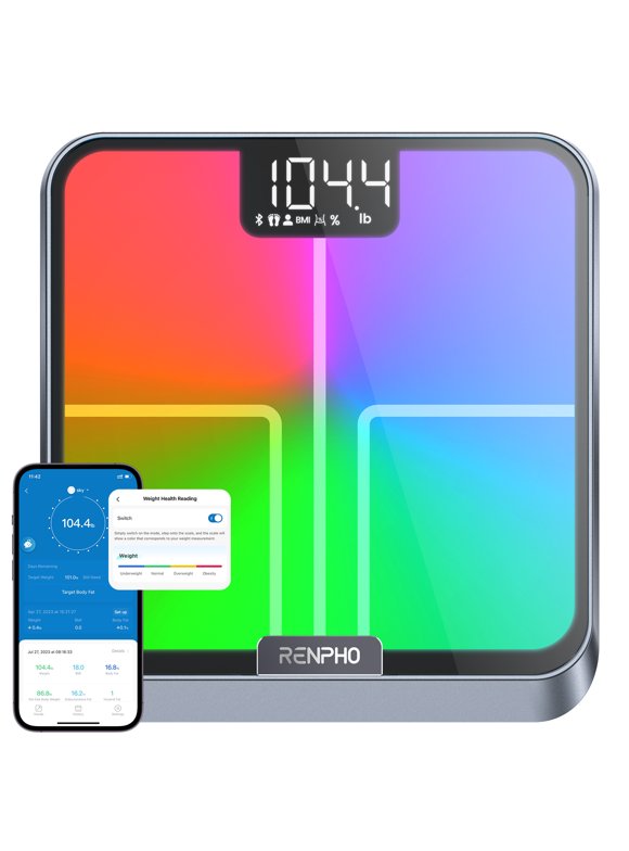 RENPHO Smart Scale for Body Weight with Customize Scale Colors, Rechargeable, ITO Coating, Elis Chroma