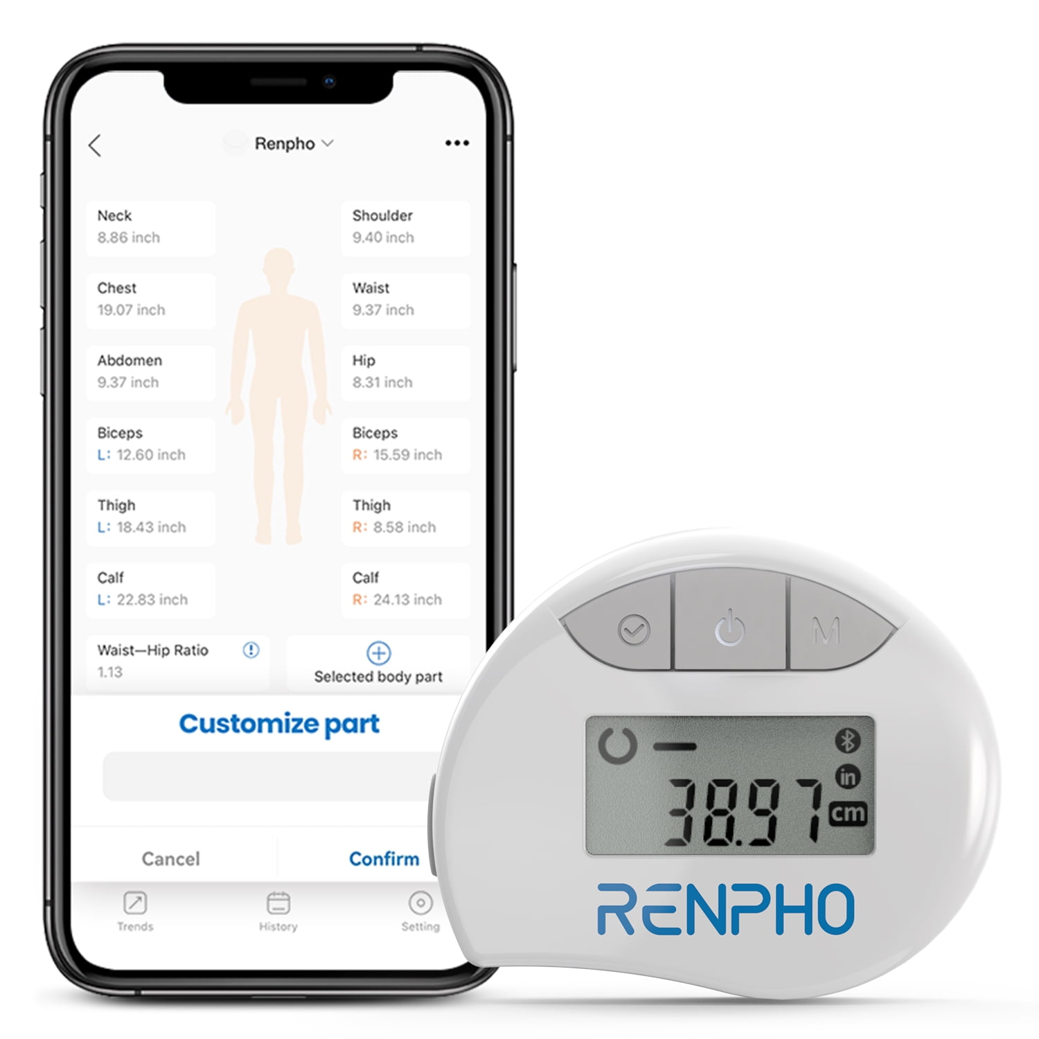 RENPHO Bluetooth Smart Tape Measure with App, LCD Display for Body