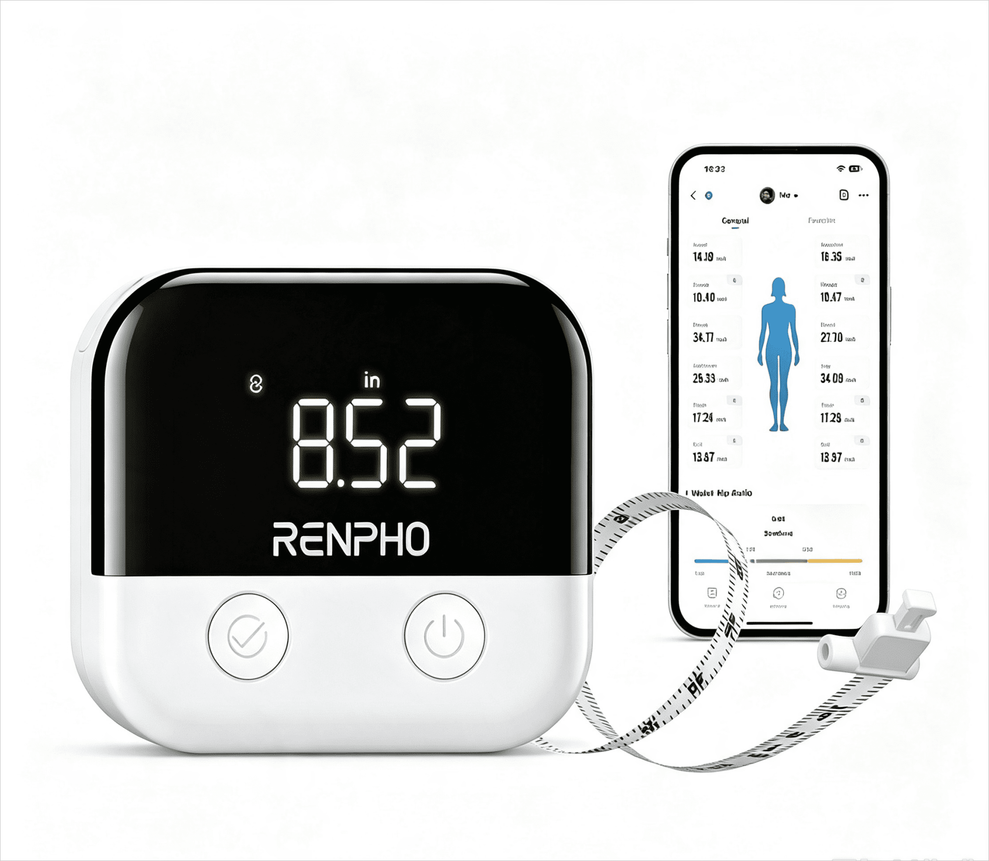 RENPHO Smart Tape Measure for Weight Loss, Bluetooth Fitness Equipment with App, Retractable