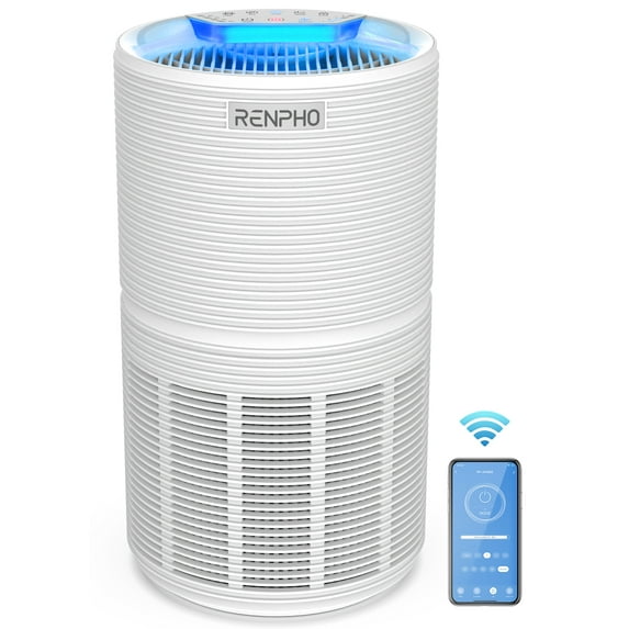 RENPHO Smart Wifi Air Purifier for Allergies & Asthma, H13 True HEPA Filter, Air Cleaner for Large Room, White