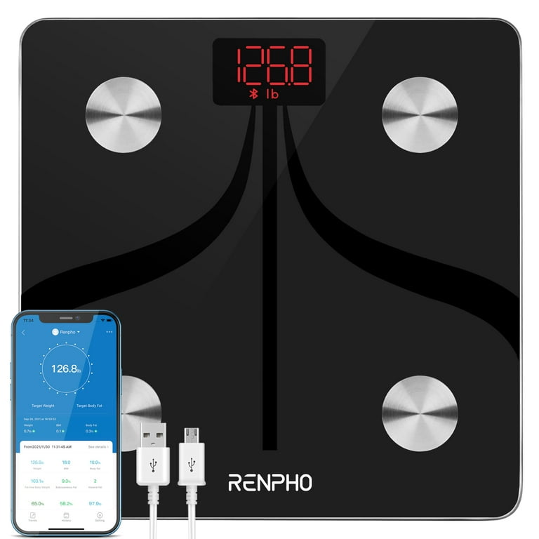 RENPHO USB Rechargeable Smart Scale for Weight & Body Fat, Black