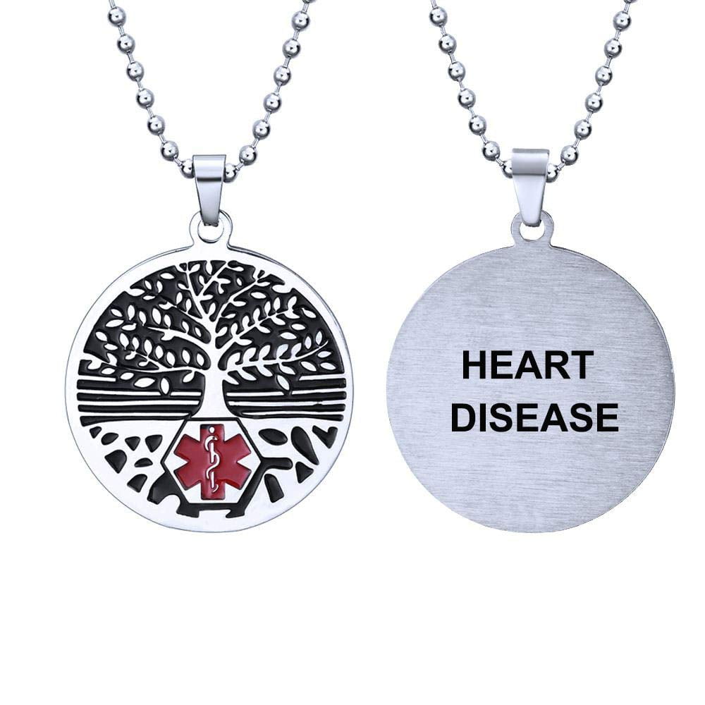 RENYILIN Stainless steel tree of life medical alert ID emergency first aid necklace HEART DISEASE